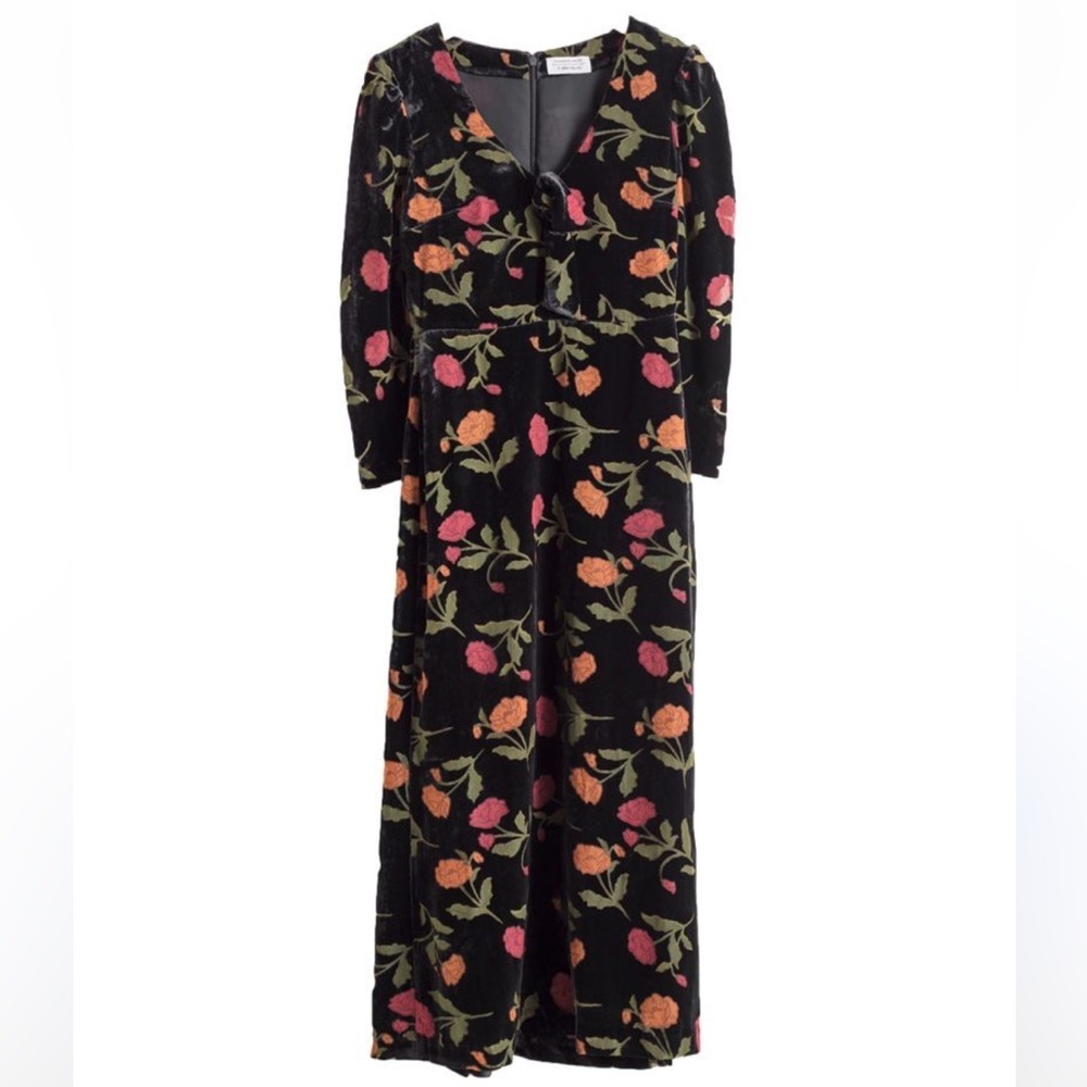 & Other Stories Black Velvet Burn Out Long Sleeve Midi Dress